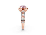 Rose gold Fancy Pink Round  Halo Diamond Floral Split Shank Engagement Ring 2
