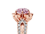 Rose gold Fancy Pink Round  Halo Diamond Floral Split Shank Engagement Ring 5