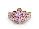 Rose gold Fancy Pink Round  Halo Diamond Floral Split Shank Engagement Ring