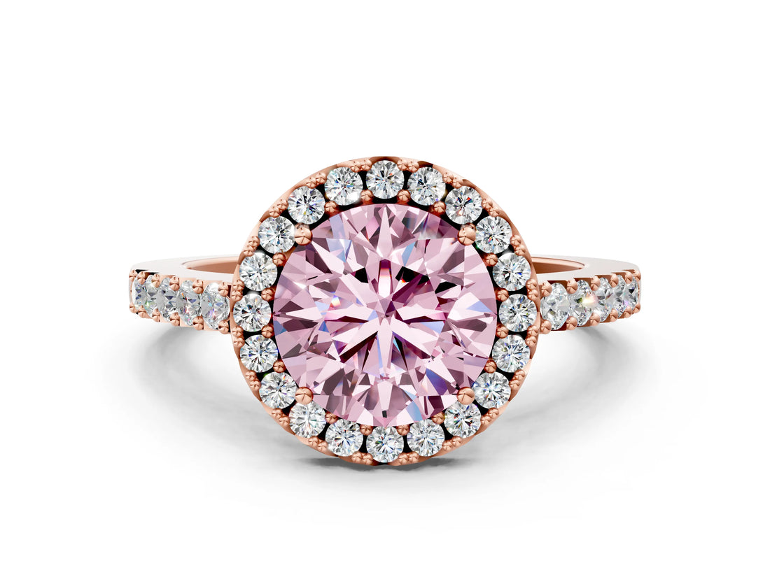 Rose gold Fancy Pink Round  Halo Diamond Pavé Solitaire Ring_51