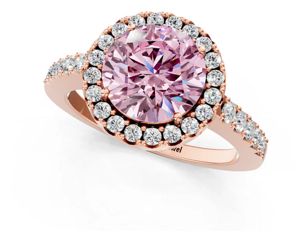Rose gold Fancy Pink Round  Halo Diamond Pavé Solitaire Ring
