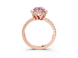 Rose gold Fancy Pink Round  Halo Diamond Pave Band Ring with Four-Prong Setting_18