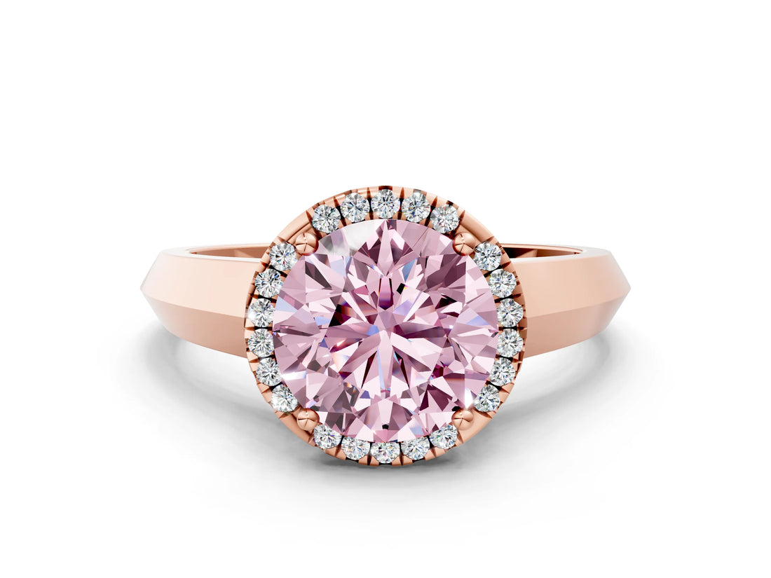 Rose gold Fancy Pink Round  Halo Diamond Ring with Cathedral Band and Four-Prong Setting_30