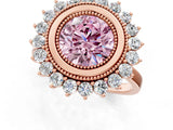 Rose gold Fancy Pink Round  Halo Diamond Ring with Milgrain Edge and Round Prong Setting_23