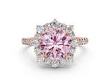 Rose gold Fancy Pink Round  Halo Diamond Ring with Pavé Band and Prong Setting_16