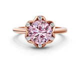 Rose gold Fancy Pink Round  Halo Diamond Ring with Round Cluster Setting, Solitaire Band, and Four-Prong Setting_29