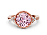 Rose gold Fancy Pink Round  Halo Diamond Ring with Tapered Band and Four-Prong Setting_3
