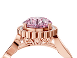 Rose gold Fancy Pink Round  Halo Diamond Ring with Vintage Split Shank and Four-Prong Setting_4