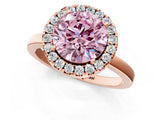 Rose gold Fancy Pink Round  Halo Diamond Solitaire with Pavé Band and Four-Prong Setting_18
