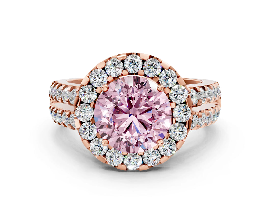 Rose gold Fancy Pink Round  Halo Diamond Split Shank Engagement Ring with Prong Setting_87
