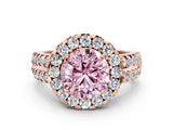 Rose gold Fancy Pink Round  Halo Diamond Split Shank Engagement Ring with Prong Setting_87