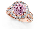 Rose gold Fancy Pink Round  Halo Diamond Split Shank Engagement Ring with Prong Setting_88