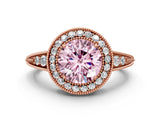 Rose gold Fancy Pink Round  Halo Diamond Split Shank Ring with Milgrain Detail_30