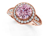 Rose gold Fancy Pink Round  Halo Diamond Split Shank Ring with Milgrain Detail_31