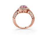 Rose gold Fancy Pink Round  Halo Diamond Split Shank Ring with Milgrain Detail_33