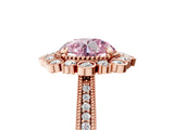Rose gold Fancy Pink Round  Halo Milgrain Pave Diamond Ring with Four-Prong Setting 1