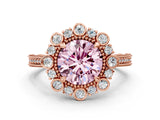 Rose gold Fancy Pink Round  Halo Milgrain Pave Diamond Ring with Four-Prong Setting 2