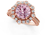 Rose gold Fancy Pink Round  Halo Milgrain Pave Diamond Ring with Four-Prong Setting 3
