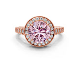 Rose gold Fancy Pink Round  Halo Milgrain Solitaire with Bezel Set Side Stones and Pave Band_32