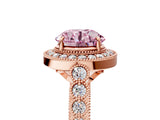 Rose gold Fancy Pink Round  Halo Milgrain Solitaire with Bezel Set Side Stones and Pave Band_37