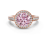 Rose gold Fancy Pink Round  Halo Pavé Diamond Engagement Ring with Bezel Setting