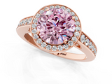 Rose gold Fancy Pink Round  Halo Pavé Diamond Engagement Ring with Bezel Setting_1