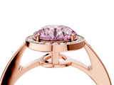 Rose gold Fancy Pink Round  Halo Pavé Diamond Engagement Ring with Bezel Setting_4