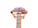 Rose gold Fancy Pink Round  Halo Pavé Diamond Engagement Ring with Bezel Setting_5