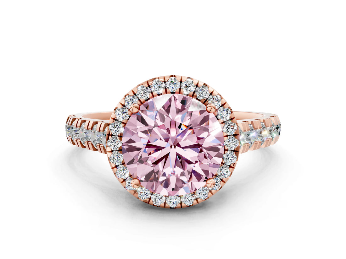 Rose gold Fancy Pink Round  Halo Pavé Diamond Engagement Ring with Four-Prong Setting_26