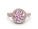Rose gold Fancy Pink Round  Halo Pavé Diamond Engagement Ring with Four-Prong Setting_26