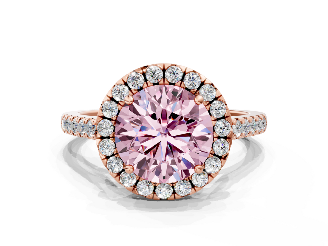 Rose gold Fancy Pink Round  Halo Pavé Diamond Engagement Ring with Four-Prong Setting_3