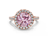 Rose gold Fancy Pink Round  Halo Pavé Diamond Engagement Ring with Four-Prong Setting_3