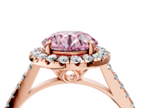 Rose gold Fancy Pink Round  Halo Pavé Diamond Engagement Ring with Four-Prong Setting_7