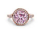Rose gold Fancy Pink Round  Halo Pave Band Solitaire Ring with Prong Setting_34