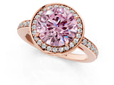 Rose gold Fancy Pink Round  Halo Pave Band Solitaire Ring with Prong Setting_35