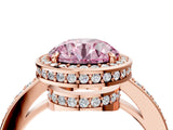 Rose gold Fancy Pink Round  Halo Pave Band Solitaire Ring with Prong Setting_38