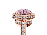 Rose gold Fancy Pink Round  Halo Pave Band Solitaire Ring with Prong Setting_39
