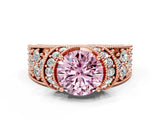Rose gold Fancy Pink Round  Halo Pave Diamond Engagement Ring with Milgrain Detailing_50