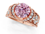 Rose gold Fancy Pink Round  Halo Pave Diamond Engagement Ring with Milgrain Detailing_51