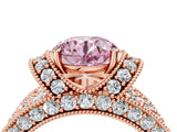 Rose gold Fancy Pink Round  Halo Pave Diamond Engagement Ring with Milgrain Detailing_54