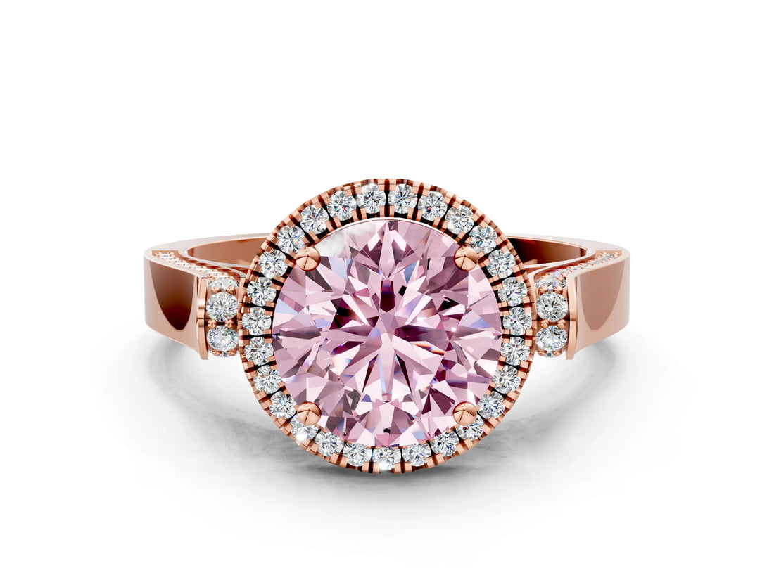 Rose gold Fancy Pink Round  Halo Pave Split Shank Prong Setting Ring_26