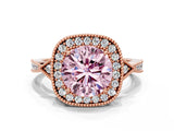 Rose gold Fancy Pink Round  Halo Round Diamond Milgrain Pave Engagement Ring_3