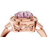Rose gold Fancy Pink Round  Halo Round Diamond Milgrain Pave Engagement Ring_7