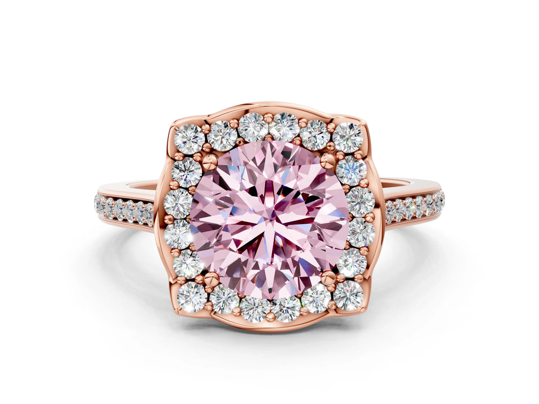 Rose gold Fancy Pink Round  Halo Round Diamond Pave Band with Four-Prong Setting_38