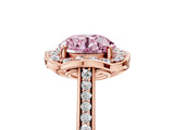 Rose gold Fancy Pink Round  Halo Round Diamond Pave Band with Four-Prong Setting_43