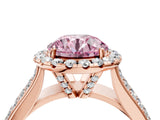 Rose gold Fancy Pink Round  Halo Round Diamond Pave Band with Prong Setting 4