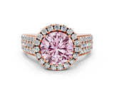 Rose gold Fancy Pink Round  Halo Round Diamond Pave Band with Prong Setting