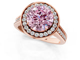 Rose gold Fancy Pink Round  Halo Solitaire Diamond Ring with Pave Band and Bezel Setting_31