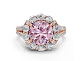 Rose gold Fancy Pink Round  Halo Split Shank Diamond Engagement Ring with Pave Band and Four-Prong Setting