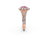 Rose gold Fancy Pink Round  Halo Split Shank Diamond Engagement Ring with Pave Band and Four-Prong Setting_2